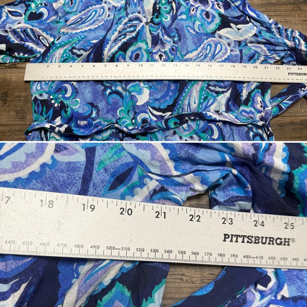 Soft Surroundings Blue Patterned Button Down Midi… - image 8